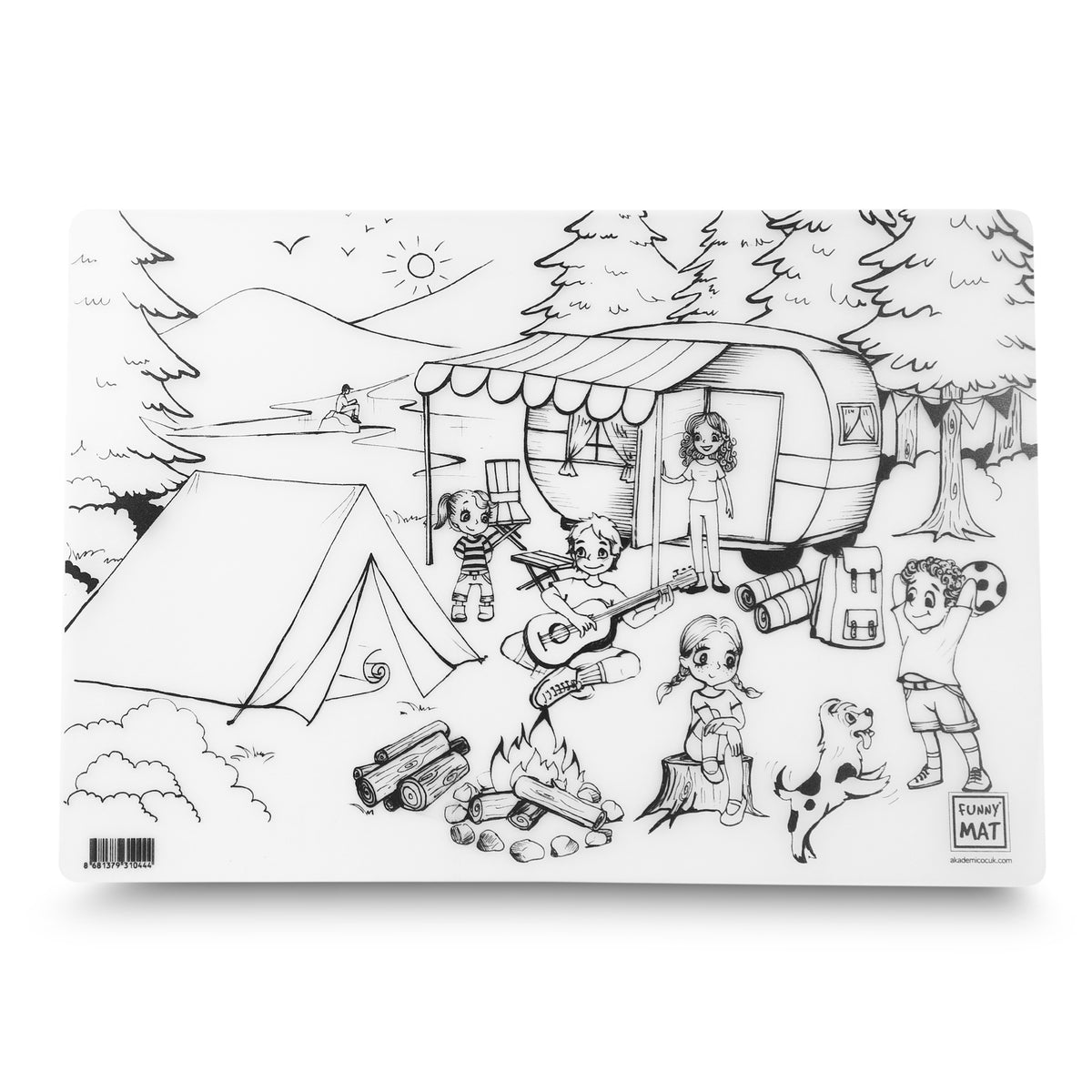 Reusable Colouring Mat - Campground on white background
