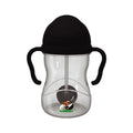 Clear All Blacks themed sippy cup with black lid and handles on a white background