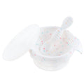 White with sprinkles Silicone Feeding Bowl with lid and silicone spoon on a white background