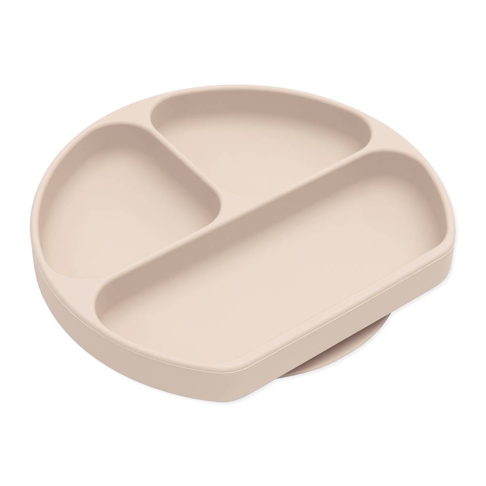 A sand bumkins silicone plate with three sections on a white background 