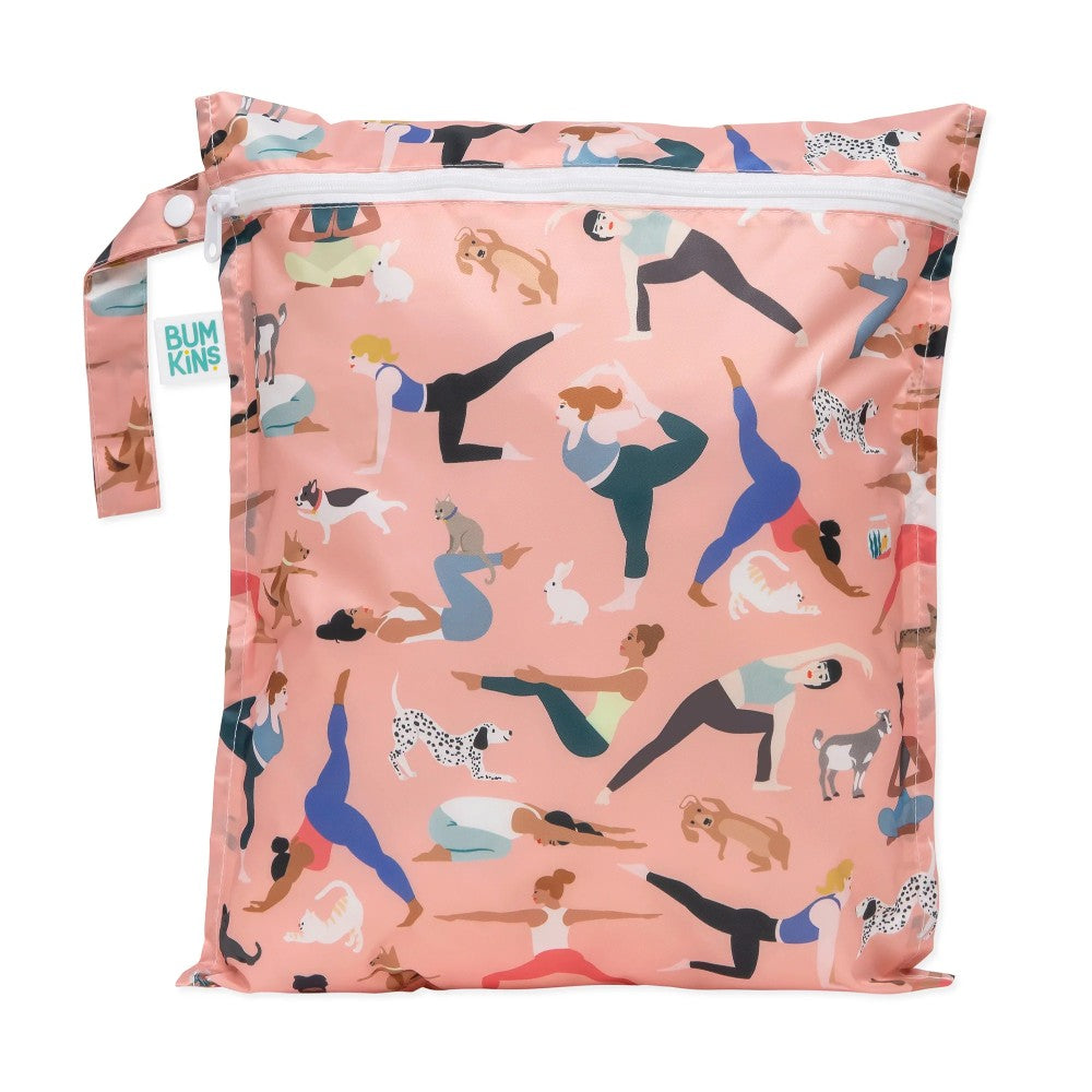 Bumkins wet bag with a yoga design on a white background