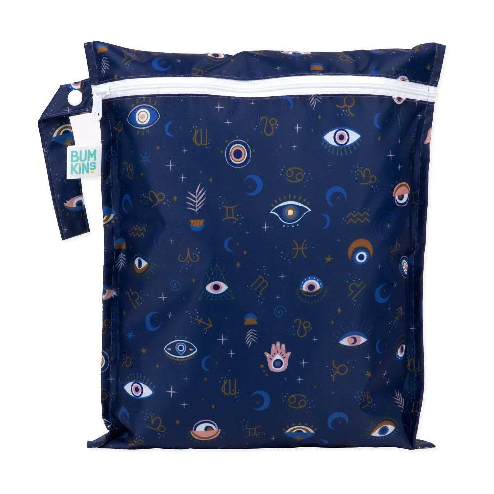 Bumkins wet bag with a evil eye design on a white background