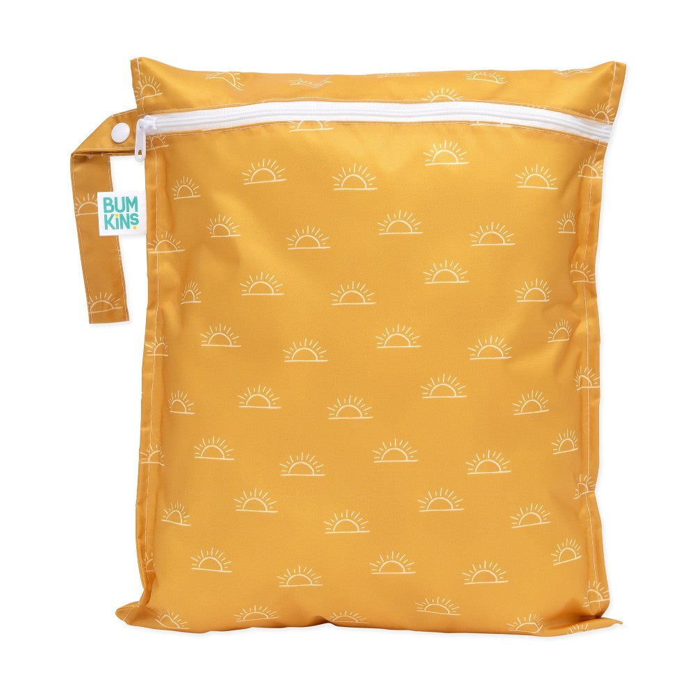 Bumkins wet bag with a sunshine design on a white background