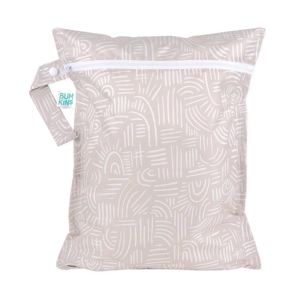 Bumkins wet bag with a beige design on a white background