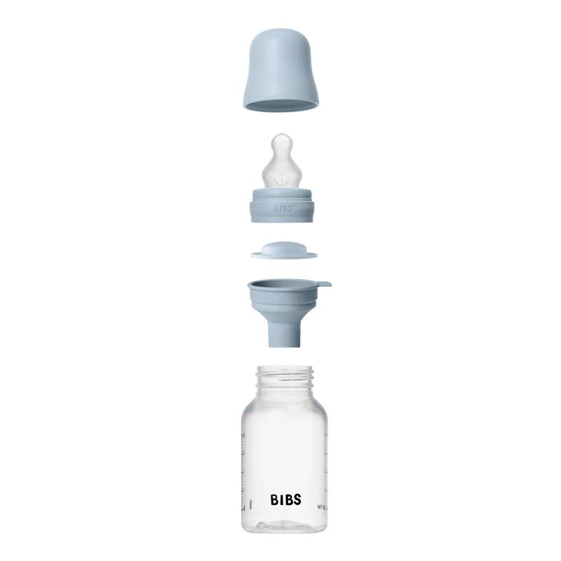 blue silicone and plastic anti colic baby bottle