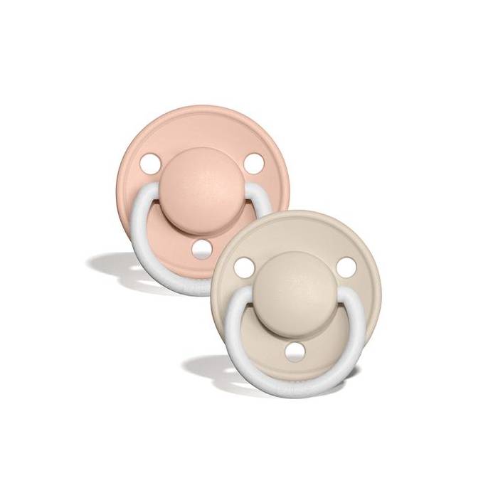 Pink and beige silicone pacifier two pack