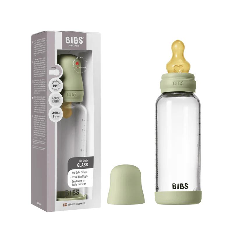 Green glass and latex anti colic baby bottle
