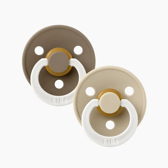 Brown and beige glow in the dark rubber pacifier two pack