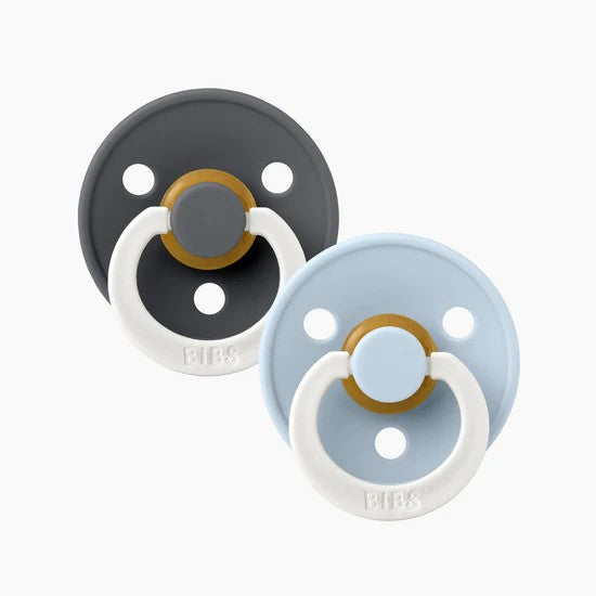 Gray and blue glow in the dark rubber pacifier two pack