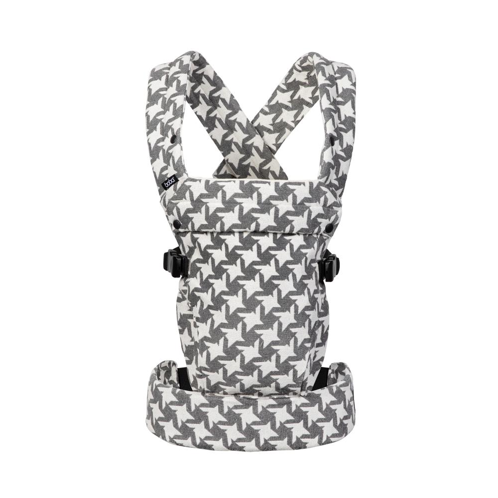 Grey Houndstooth Boba Auri Baby carrier with a pattern of small houndstooth pattern on a white background