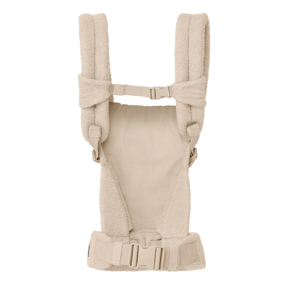 Beige baby carrier with straps on a white background