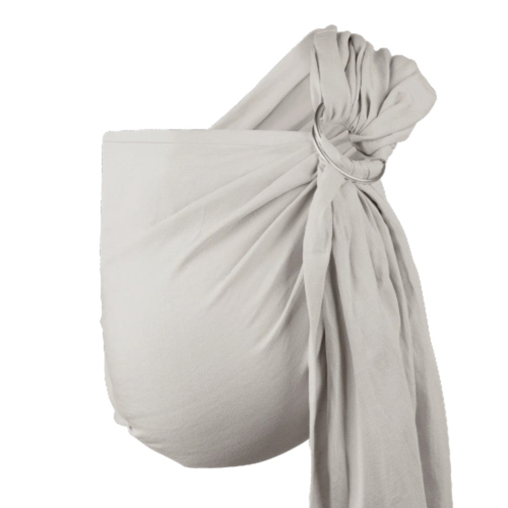 Light gray baby carrier Boba ring sling on a white background