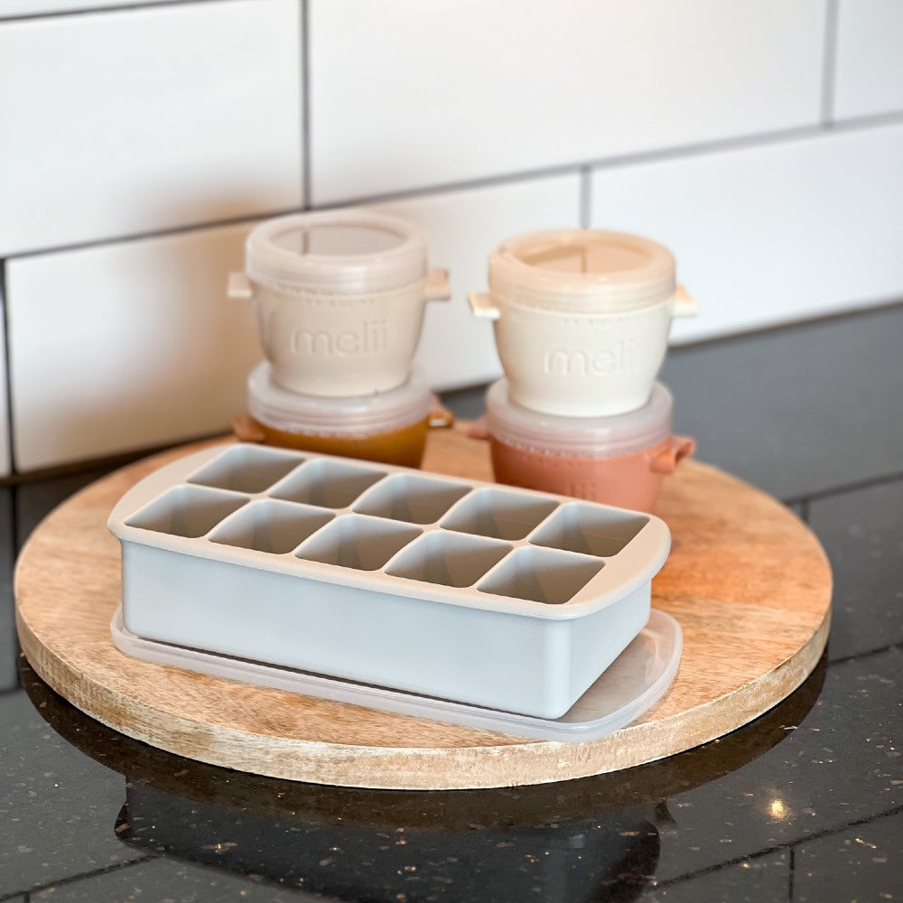 Silicone Baby Food Freezer Tray with Lid - Grey