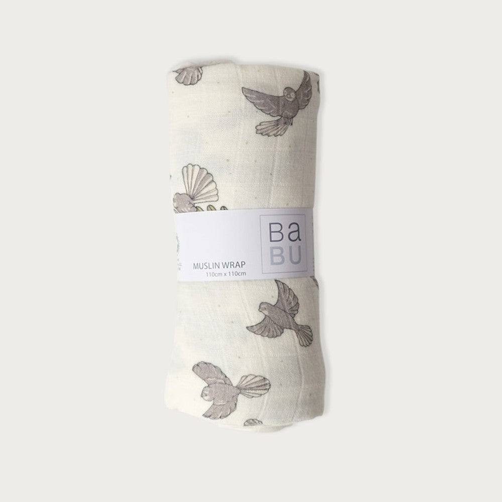 Muslin Swaddle Wrap - Piwakawaka Fantail