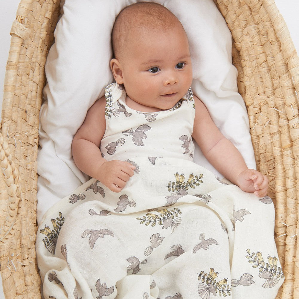 Muslin Swaddle Wrap - Piwakawaka Fantail
