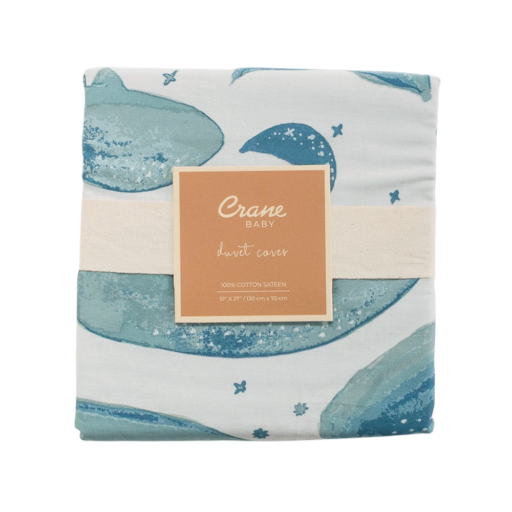 Cot Duvet Cover - Caspian Whale on a white background