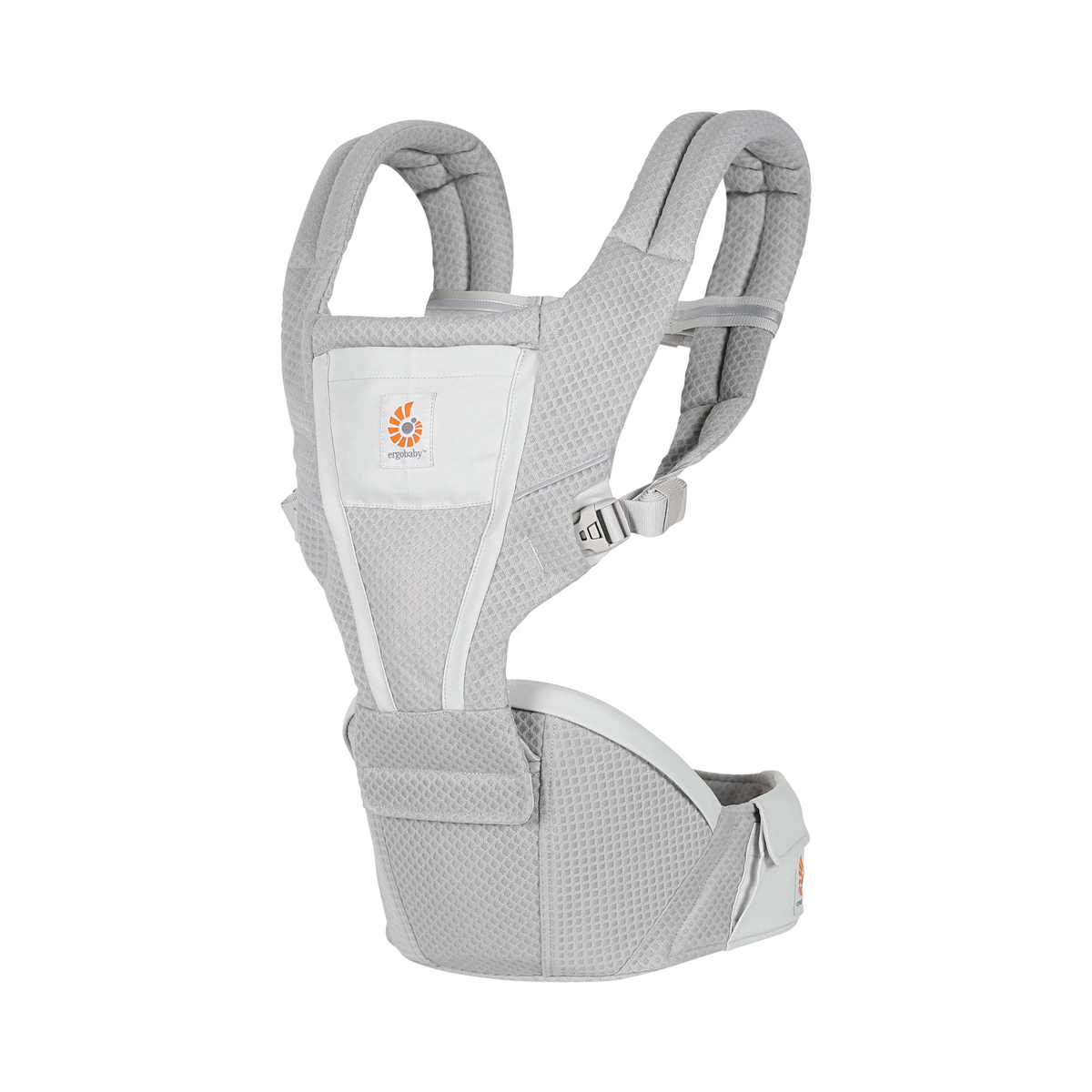 Grey ergobaby alta hip carrier with ergobaby logo
