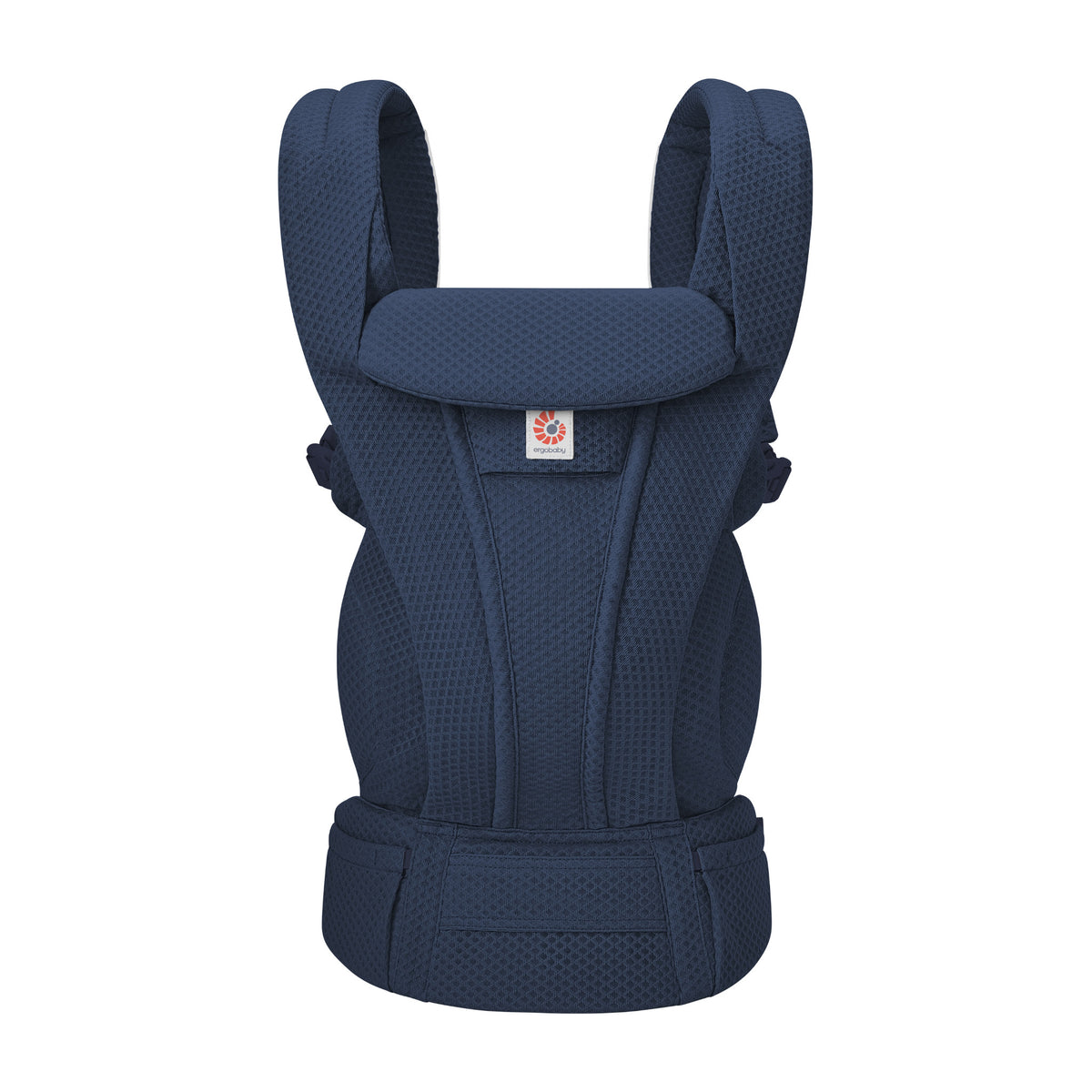 A Navy baby carrier on a white background. 