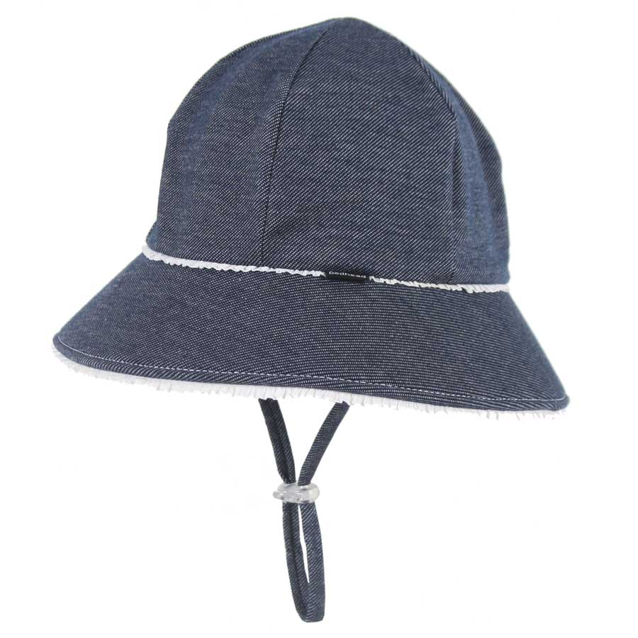Ruffle Ponytail Bucket Sun Hat - Denim