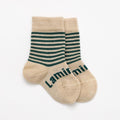 Green stripe on cream  Crew Merino Socks on a white background