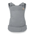 A grayBeco Toddler Carrier shown with padded shoulder straps, a wide waist belt, and a small orange brand tag on the upper right side, set against a plain white background.