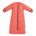 Coral sleeping bag with black zipper on a white background