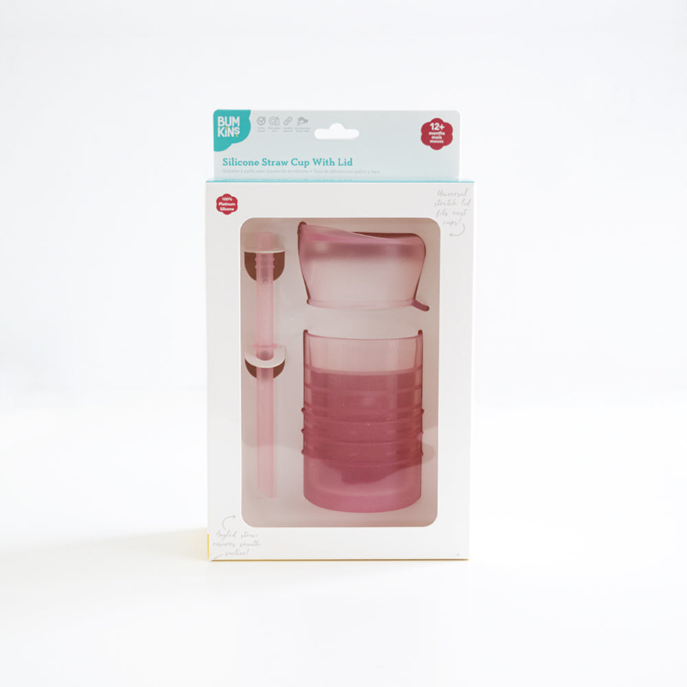 Silicone Straw Cup with Lid - Pink