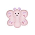 Pink butterfly-shaped silicone plate  with compartments on a white background
