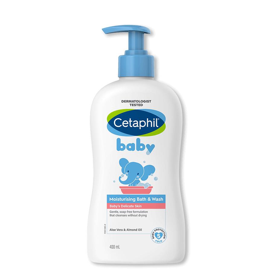 White Cetaphil baby wash bottle against white background.