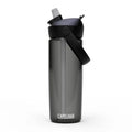 Black flip straw plastic water bottle