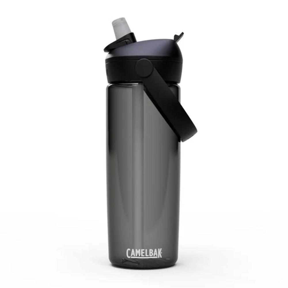 Black flip straw plastic water bottle