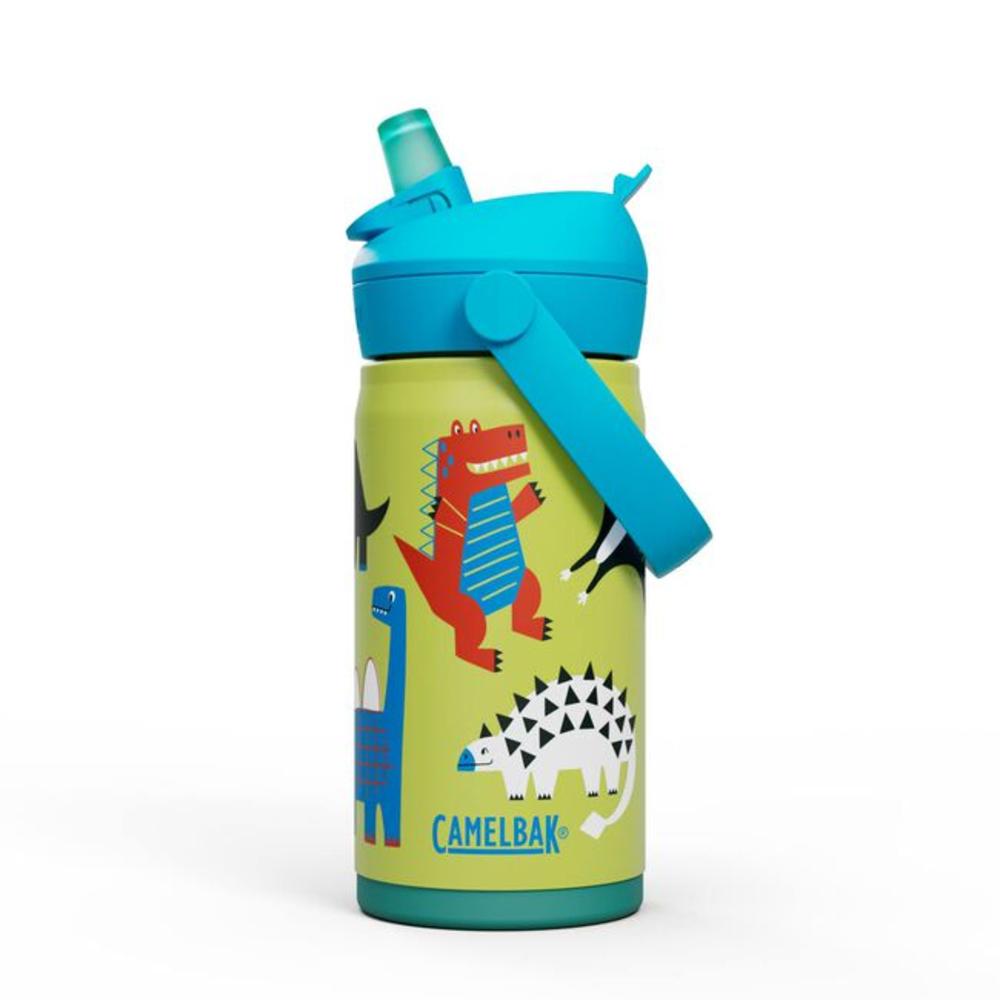 Blue and green with dinosaurs kids flip straw stainless steel insulated water bottle