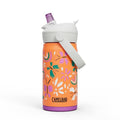 Peach with butterflies kids flip straw stainless steel insulated water bottle