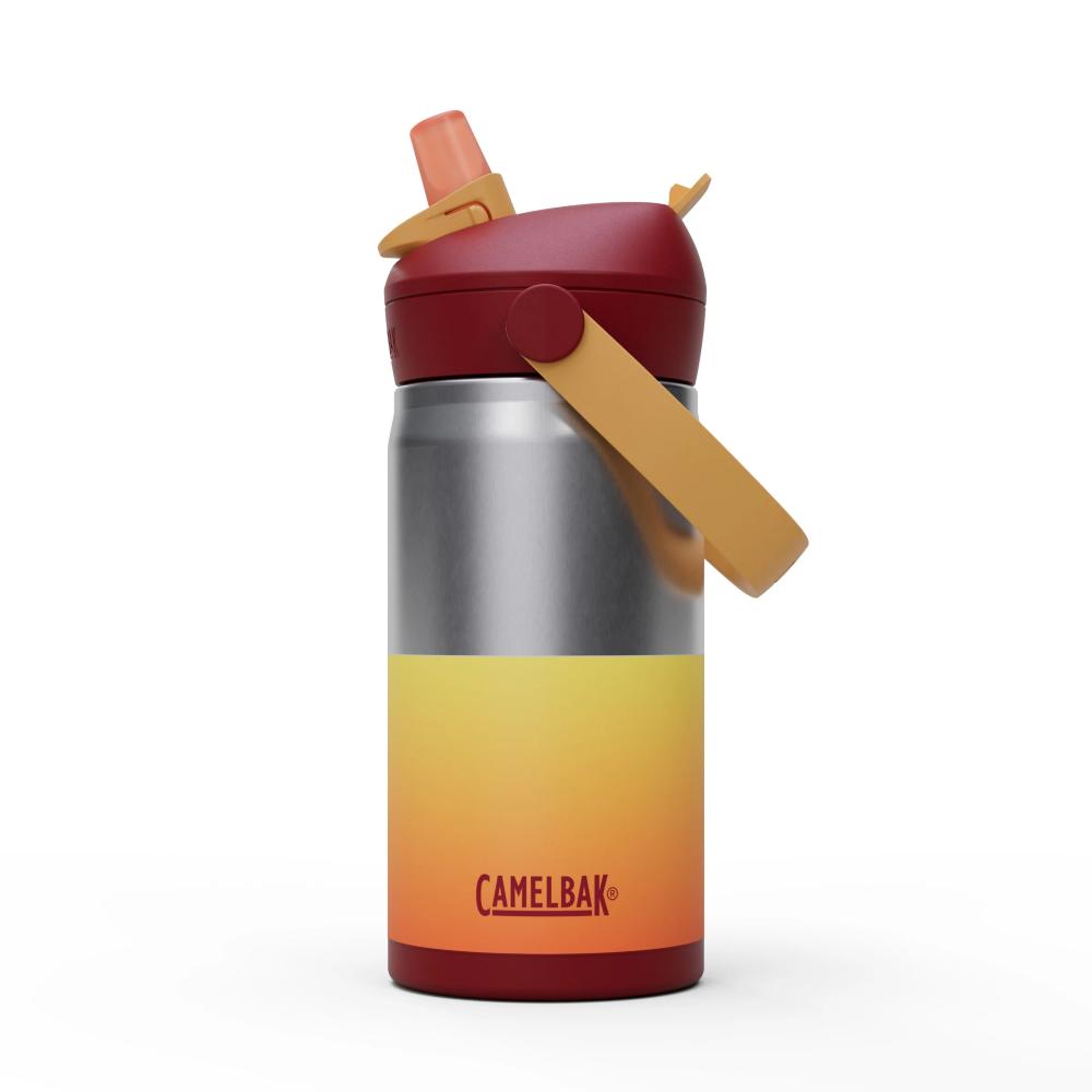 Red and yellow kids flip straw stainless steel insulated water bottle