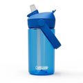 Blue kids flip straw plastic water bottle