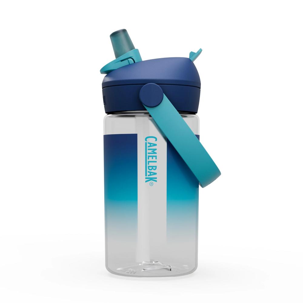 White and blue ombre kids flip straw plastic water bottle