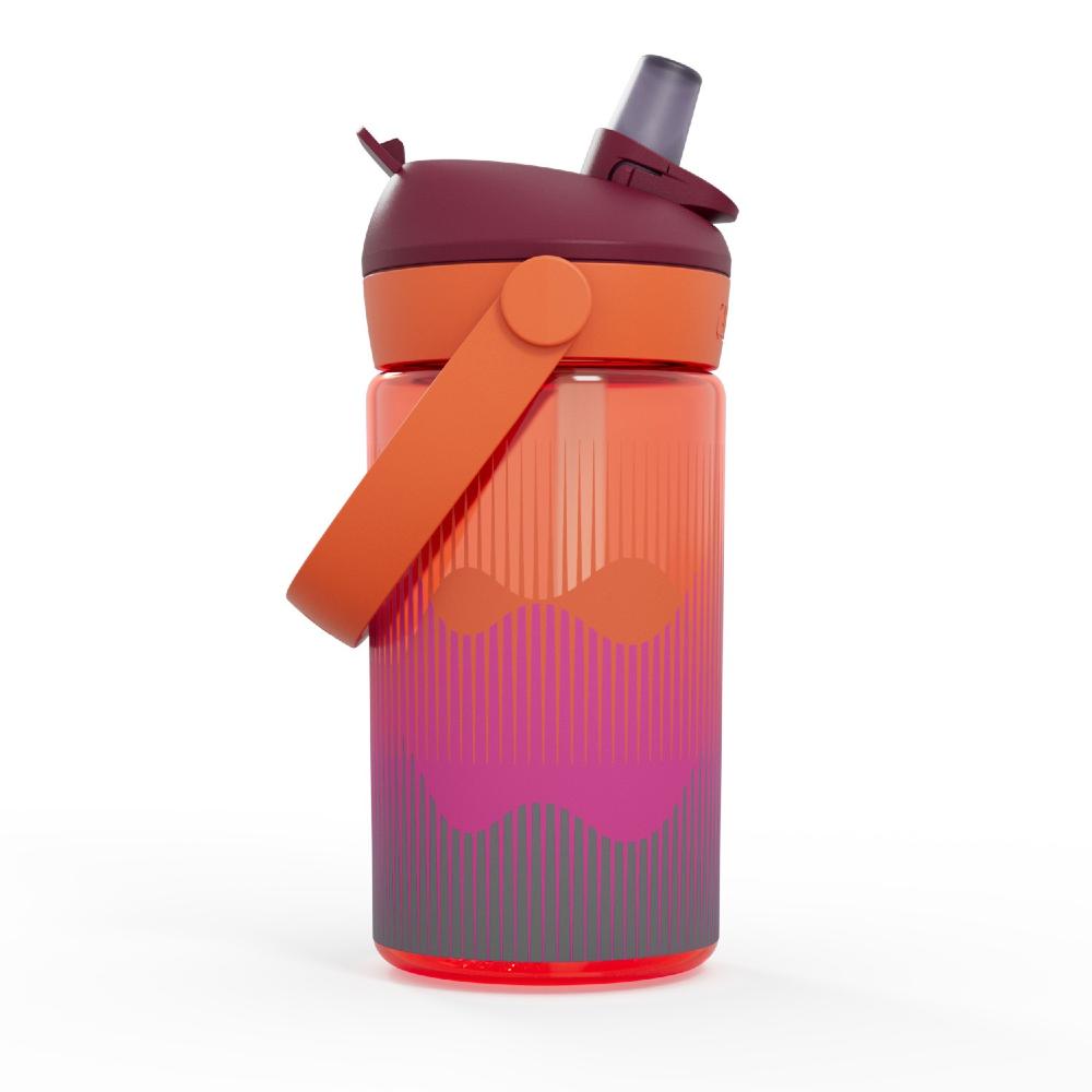 Orange pink and purple kids flip straw plastic water bottle