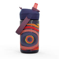 Purple with multicoloured swirl design kids flip straw plastic water bottle
