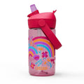 Pink with flowers and rainbows kids flip straw plastic water bottle