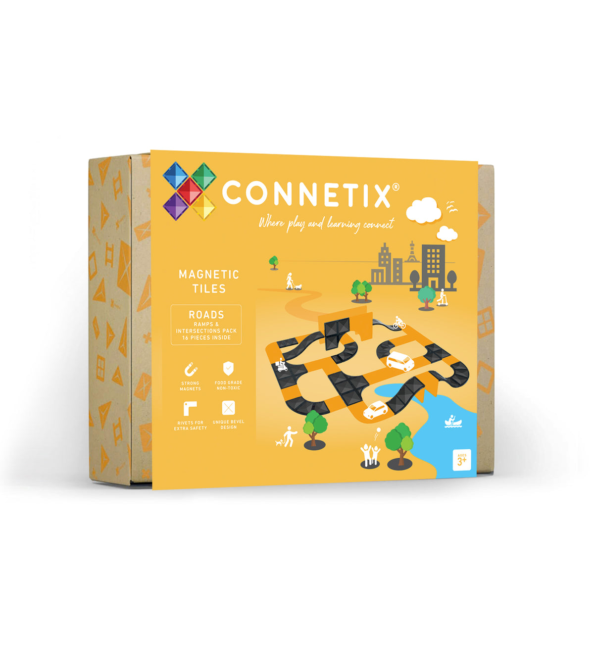 Connetix magnetic tiles packaging on a white background