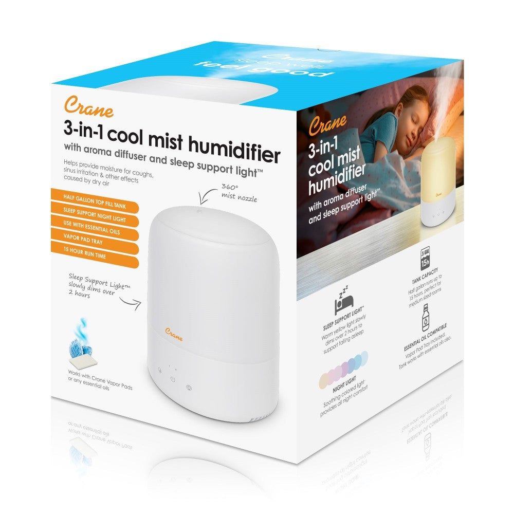 3 in 1 Cool Mist Humidifier with Aroma Diffuser & Sleep Support Light 1.9L