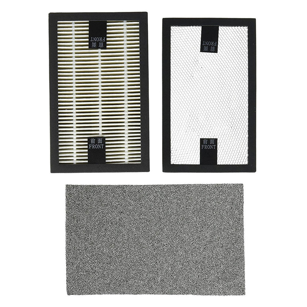 Set of three air filter parts with different textures on a white background