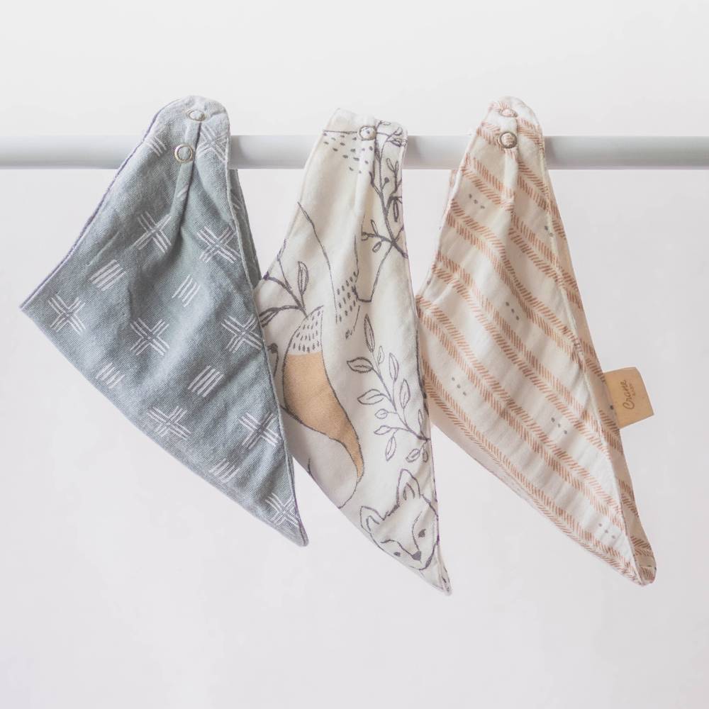 Muslin Bandana Bib Set 3pk - Ezra on a white background