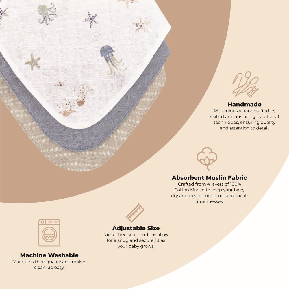 Muslin Bandana Bib Set 3pk - Cove - Sea Life