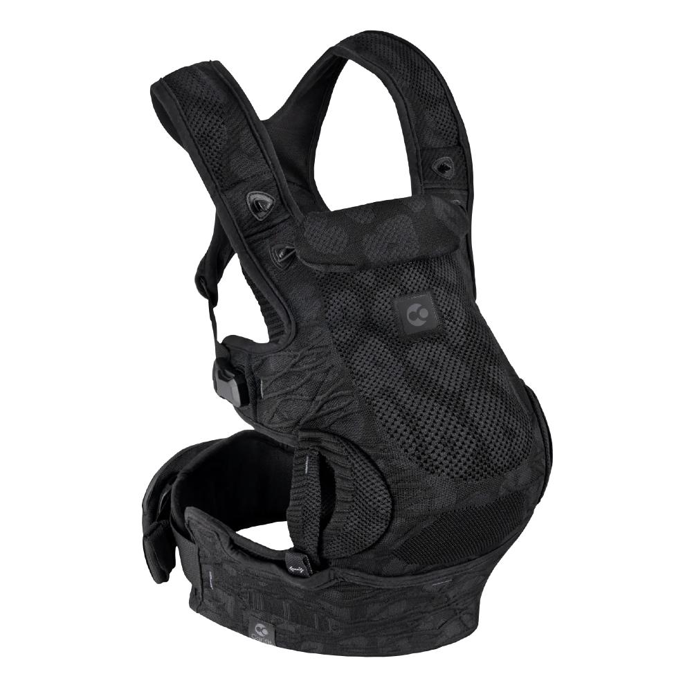 Black Carifit baby carrier designed for exercize, walking and lumber support on a white background