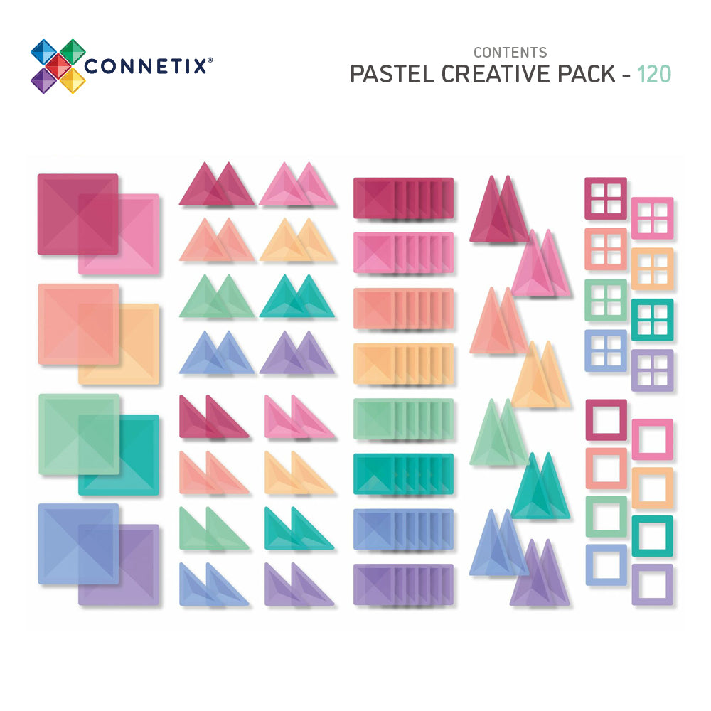 Pastel colored geometric shapes packaging with Connetix branding