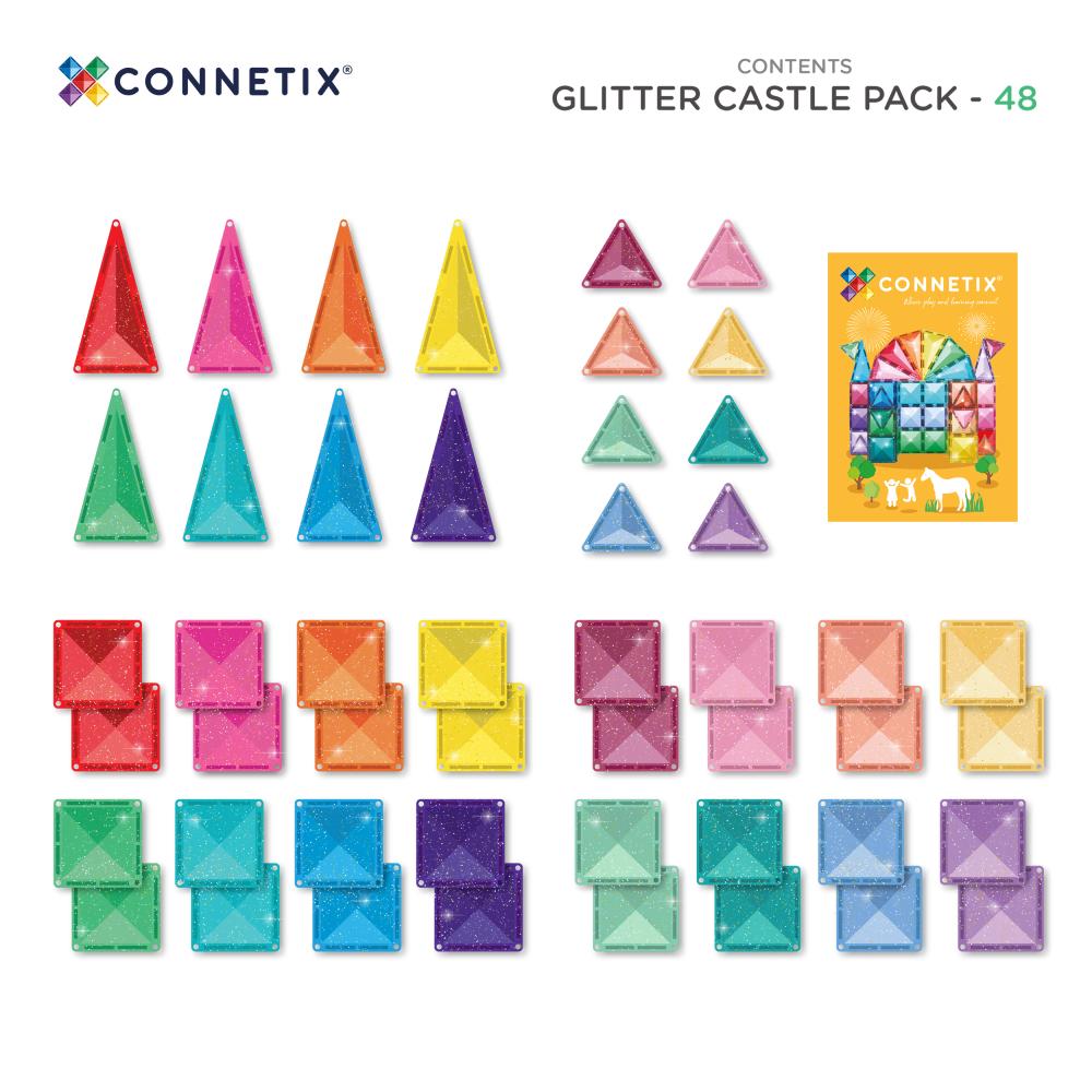 Colorful geometric building blocks with Connetix branding on a white background