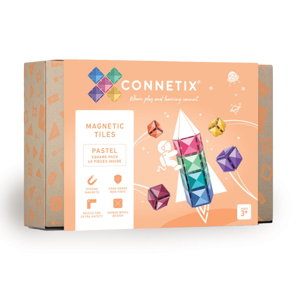 Connetix magnetic tiles packaging on a white background