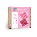 Connetix magnetic tiles packaging with pink and beige design