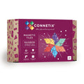 Connetix magnetic tiles packaging with colorful geometric shapes on a white background